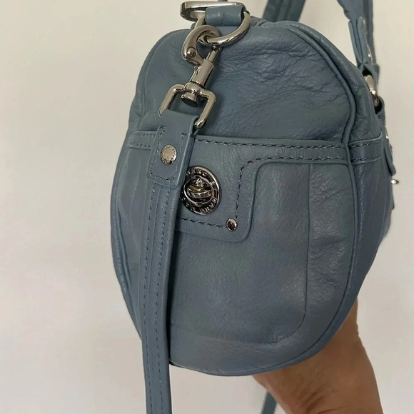 Marc Jacobs blue leather satchel bag purse W crossbody strap excellent - Picture 5 of 11